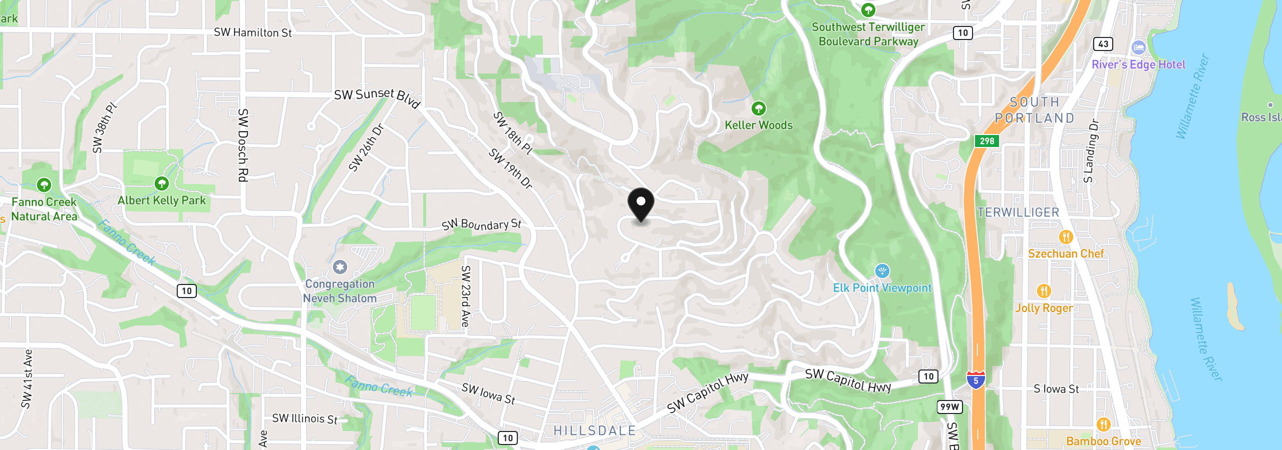 Map showing the location of 1625 SW Westwood Dr, Portland, OR 97239