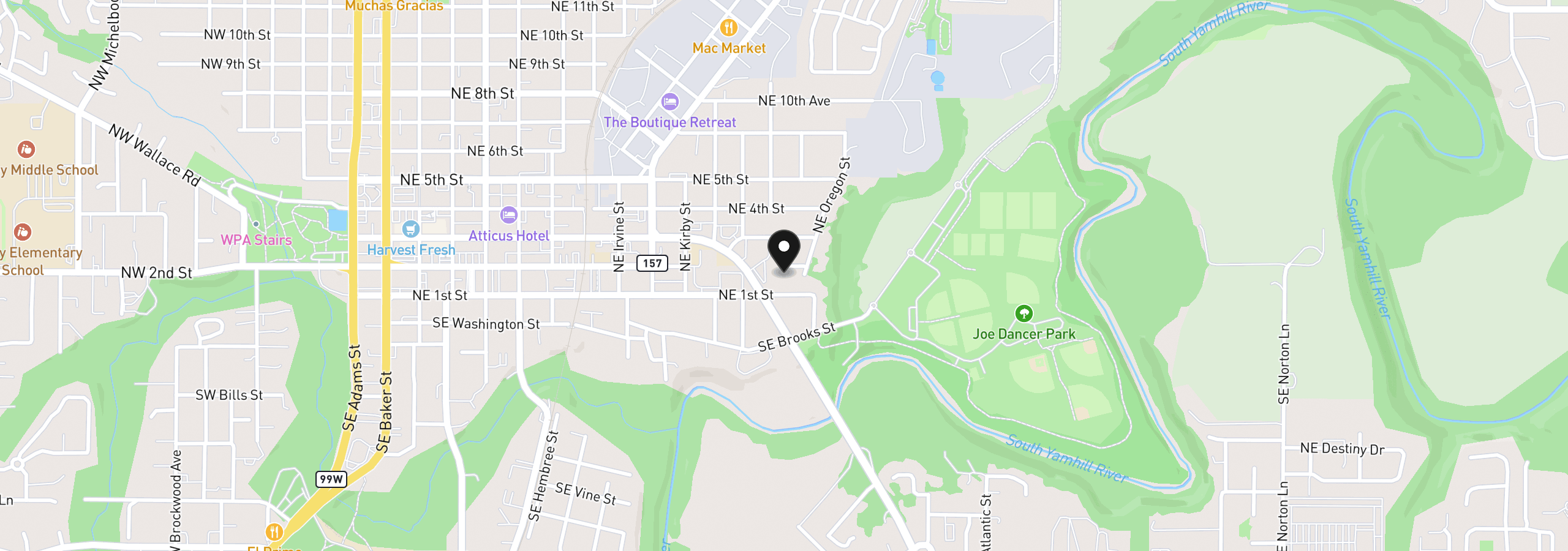Map showing the location of 1424 NE 2nd Ct, McMinnville, OR 97128