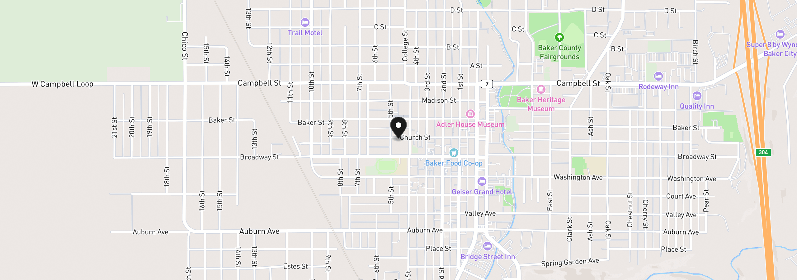 Map showing the location of 2331 Church St, Baker City, OR 97814