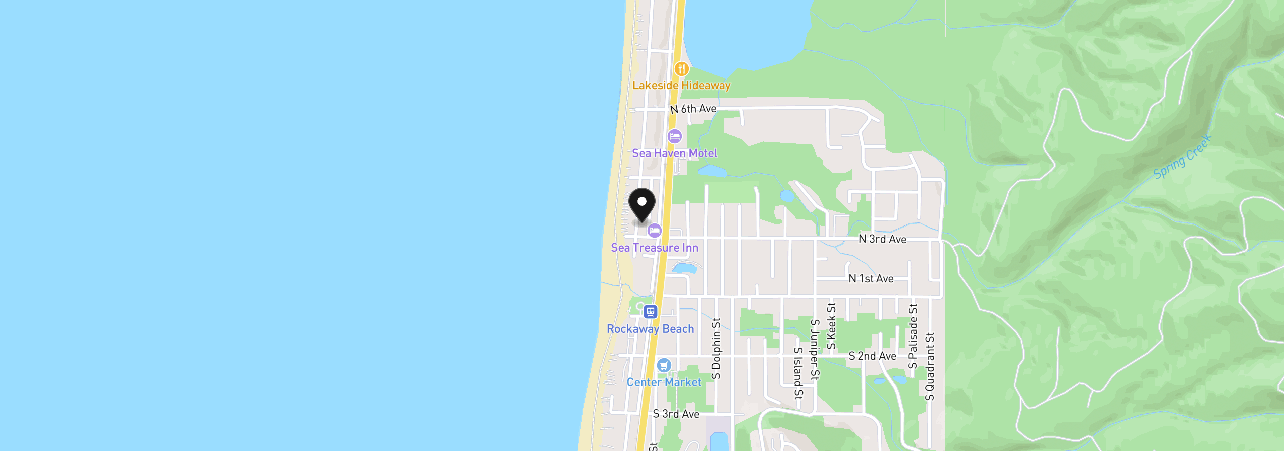 Map showing the location of 300 N Pacific St 43, Rockaway Beach, OR 97136