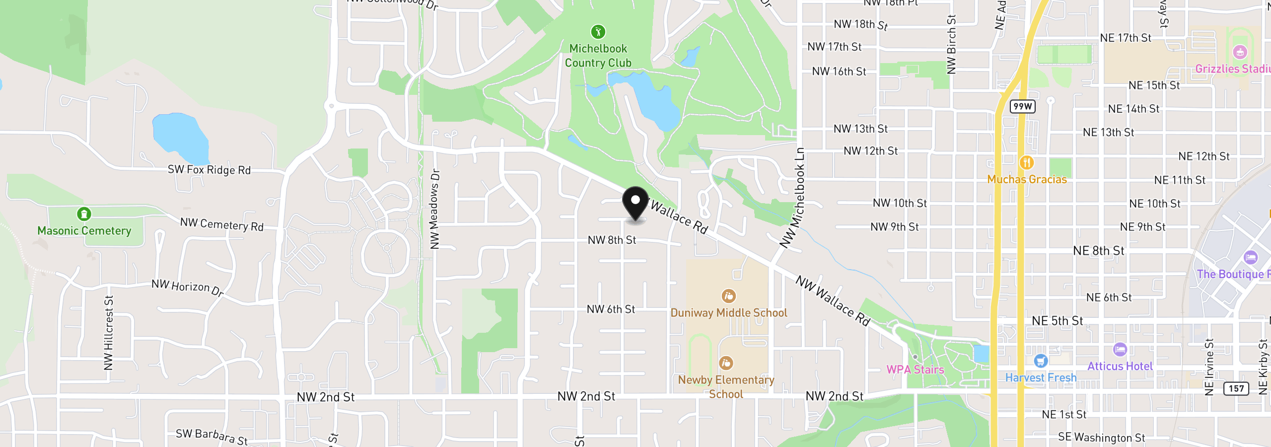 Map showing the location of 1444 NW 9th Ct, McMinnville, OR 97128