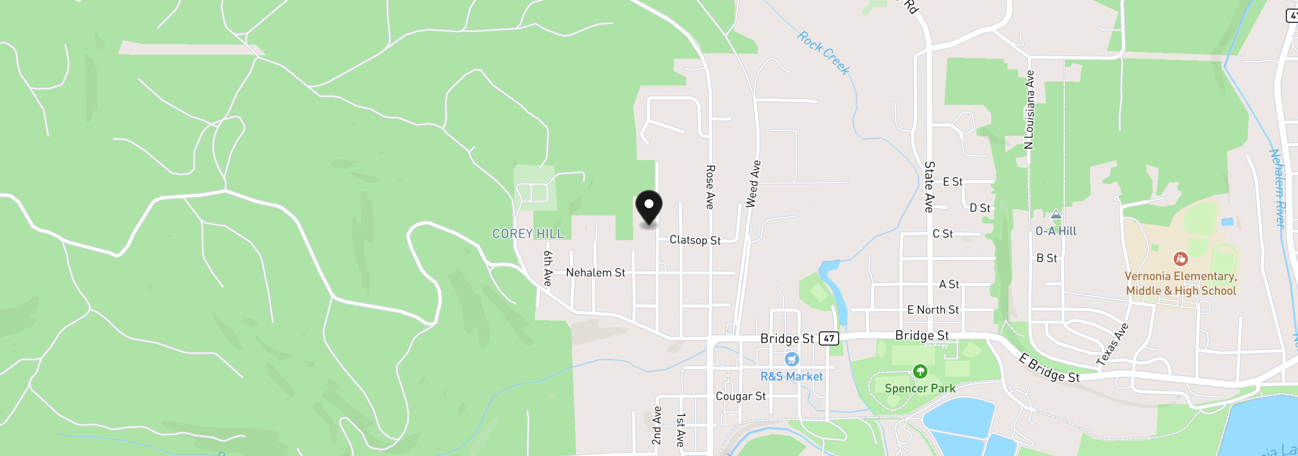 Map showing the location of 1153 2nd Ave, Vernonia, OR 97064