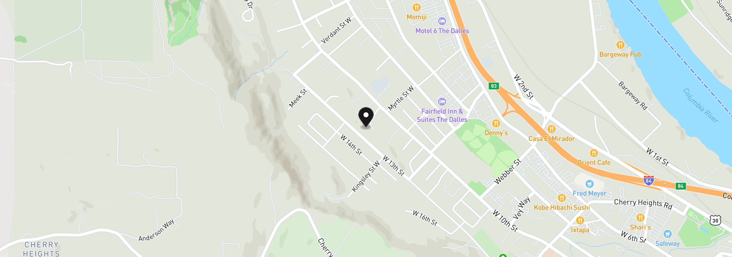 Map showing the location of 2320 W 12th St 4, The Dalles, OR 97058