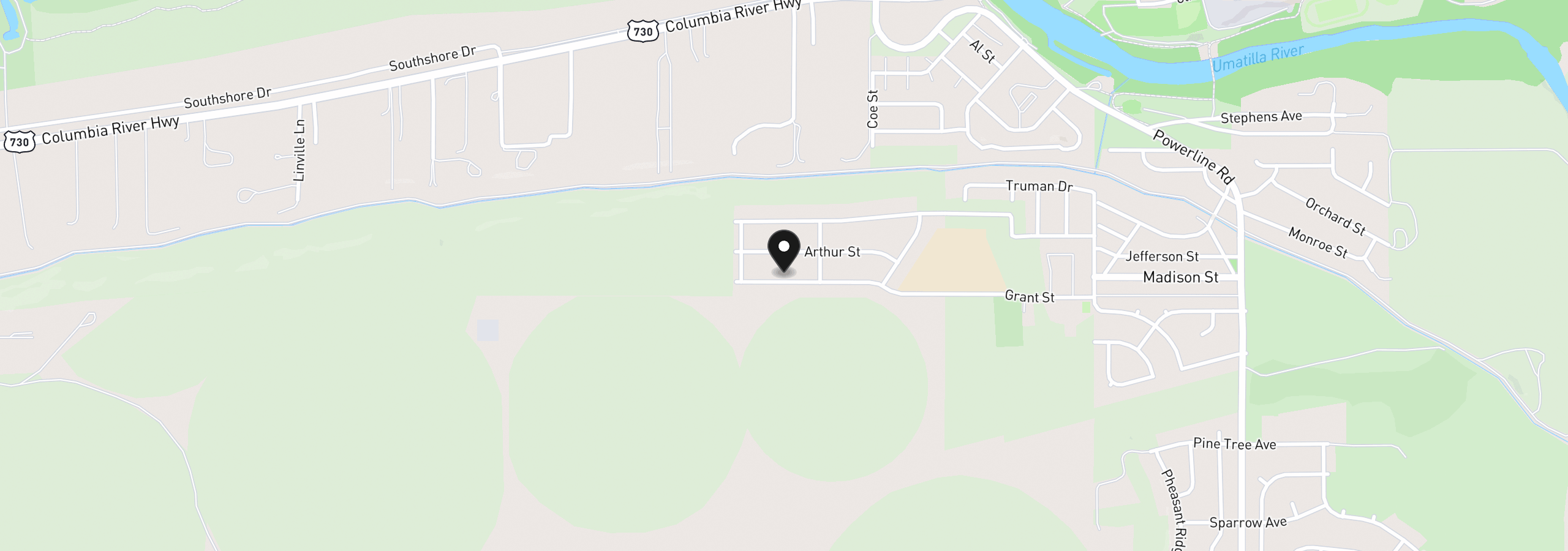 Map showing the location of 629 Grant St, Umatilla, OR 97882