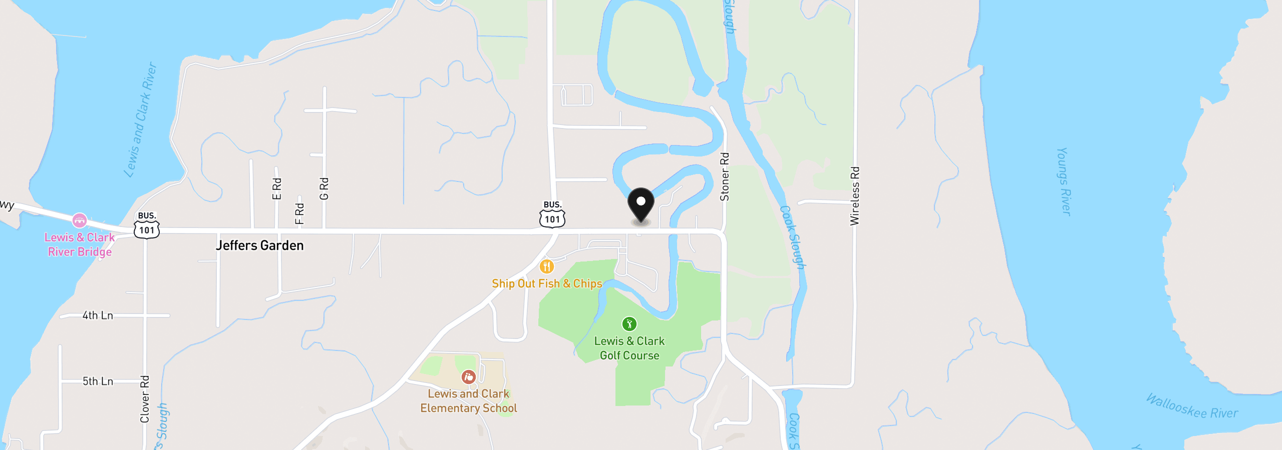 Map showing the location of 92277 Youngs River Rd, Astoria, OR 97103
