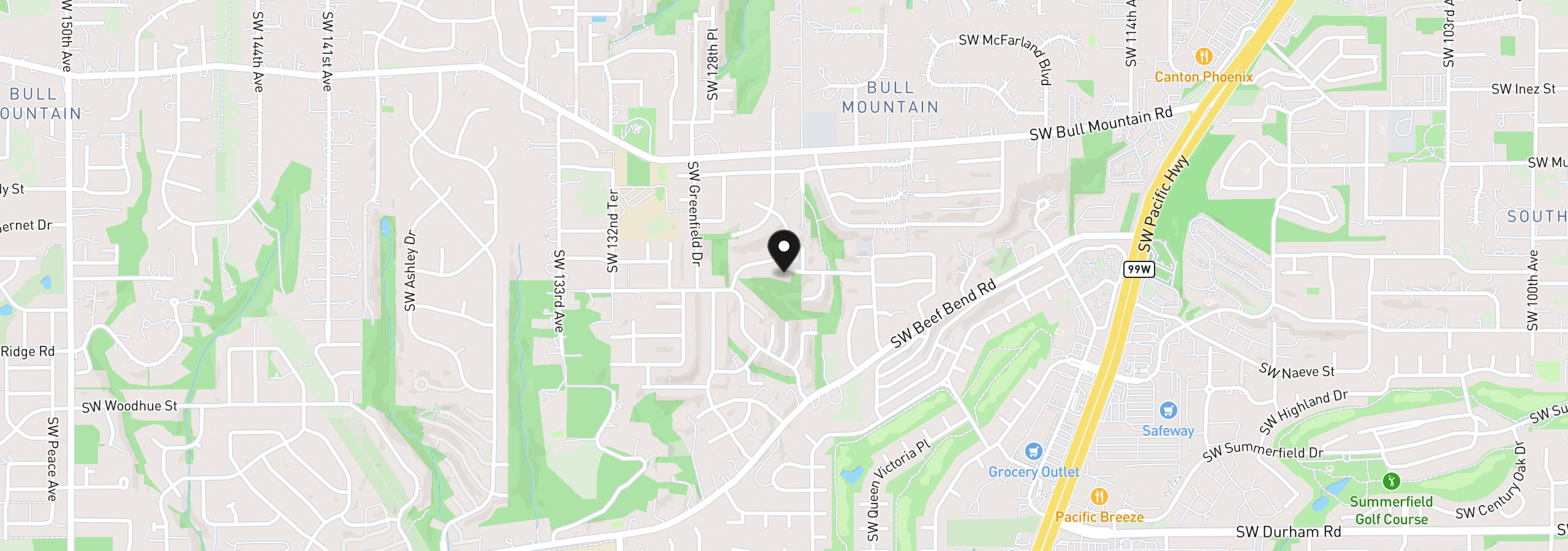 Map showing the location of 12574 SW Autumnview St, Portland, OR 97224