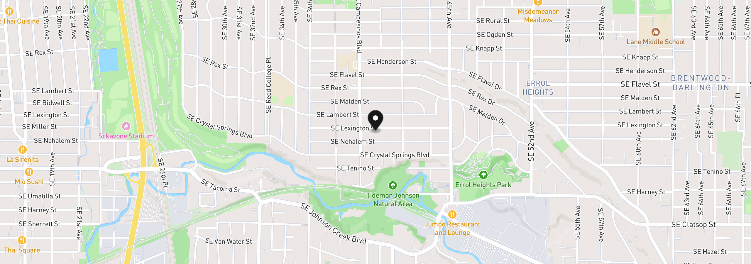 Map showing the location of 4020 SE Lexington St, Portland, OR 97202