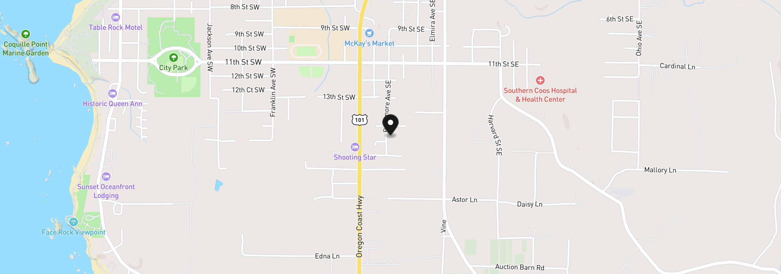 Map showing the location of Baltimore, Bandon, OR 97411