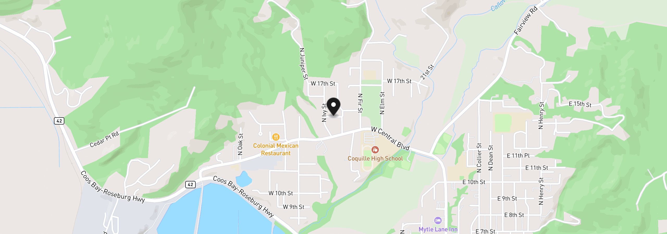 Map showing the location of 0 W 15th St, Coquille, OR 97423