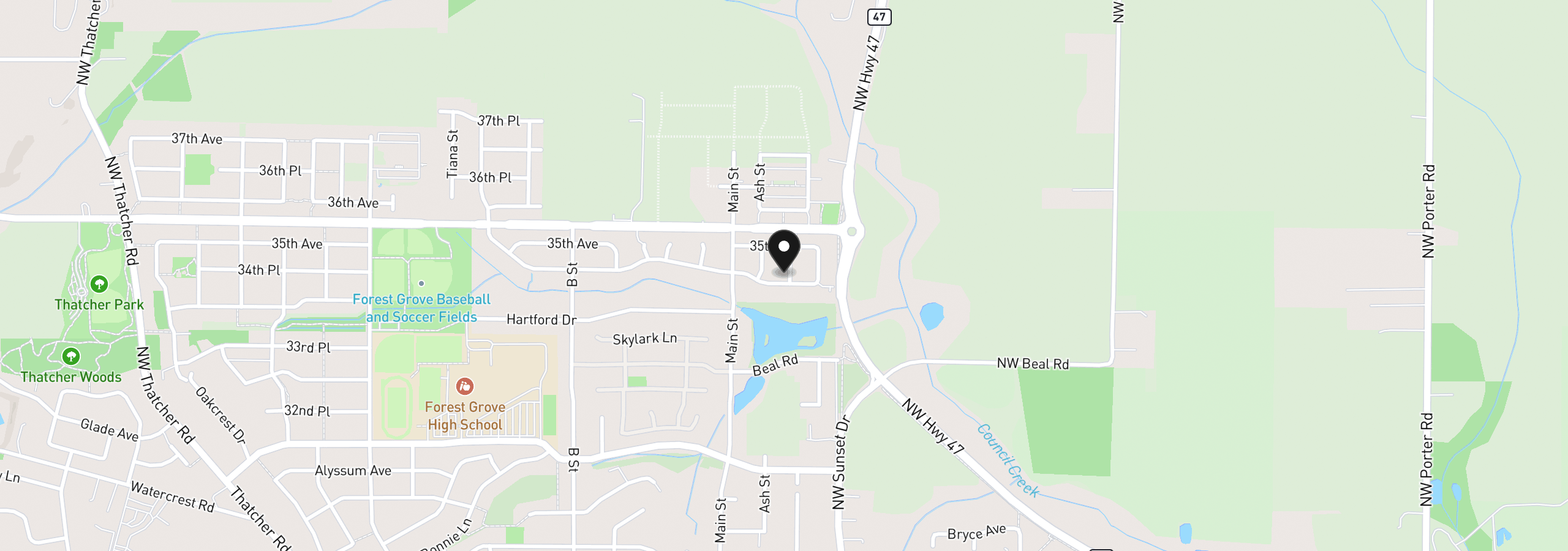 Map showing the location of 2081 Silverstone Dr, Forest Grove, OR 97116