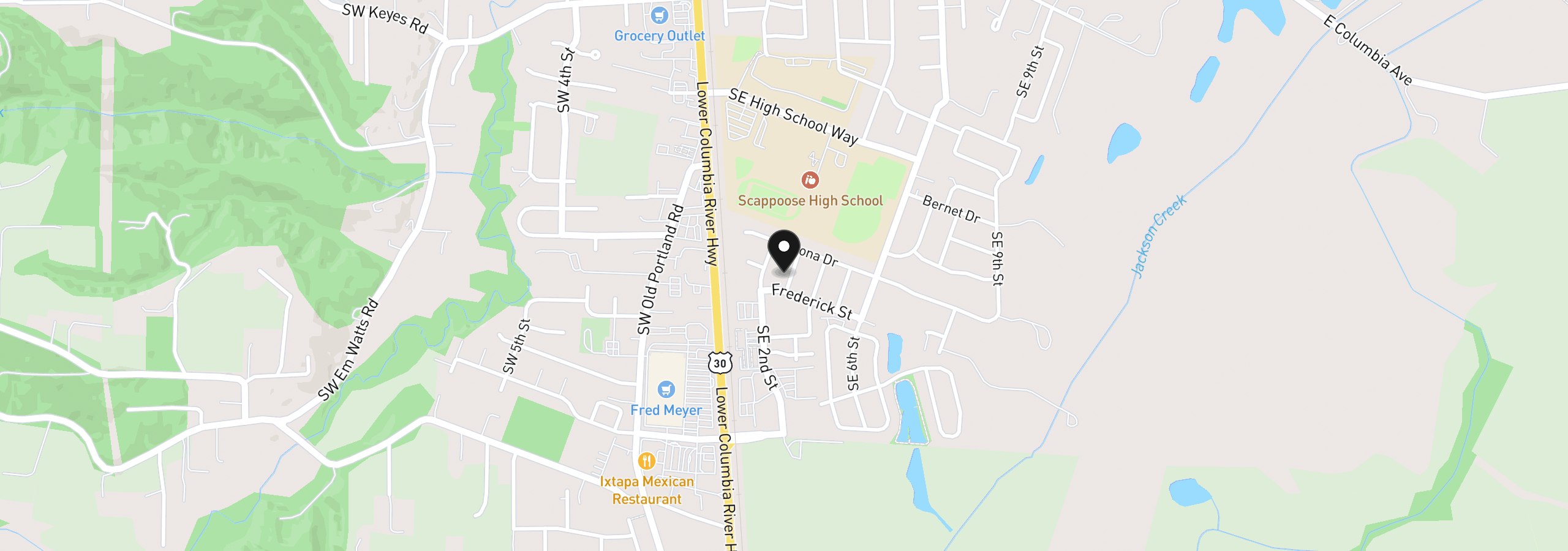 Map showing the location of 51673 SE 3rd St, Scappoose, OR 97056