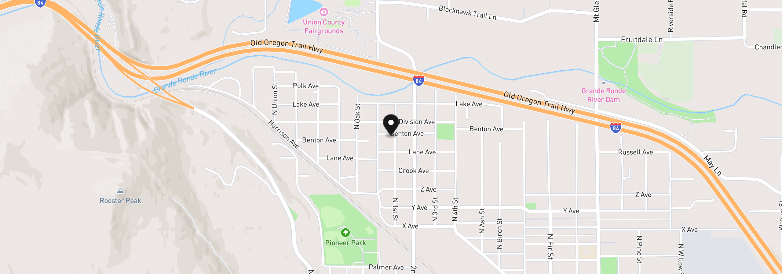 Map showing the location of 2912 N 1st St, La Grande, OR 97850