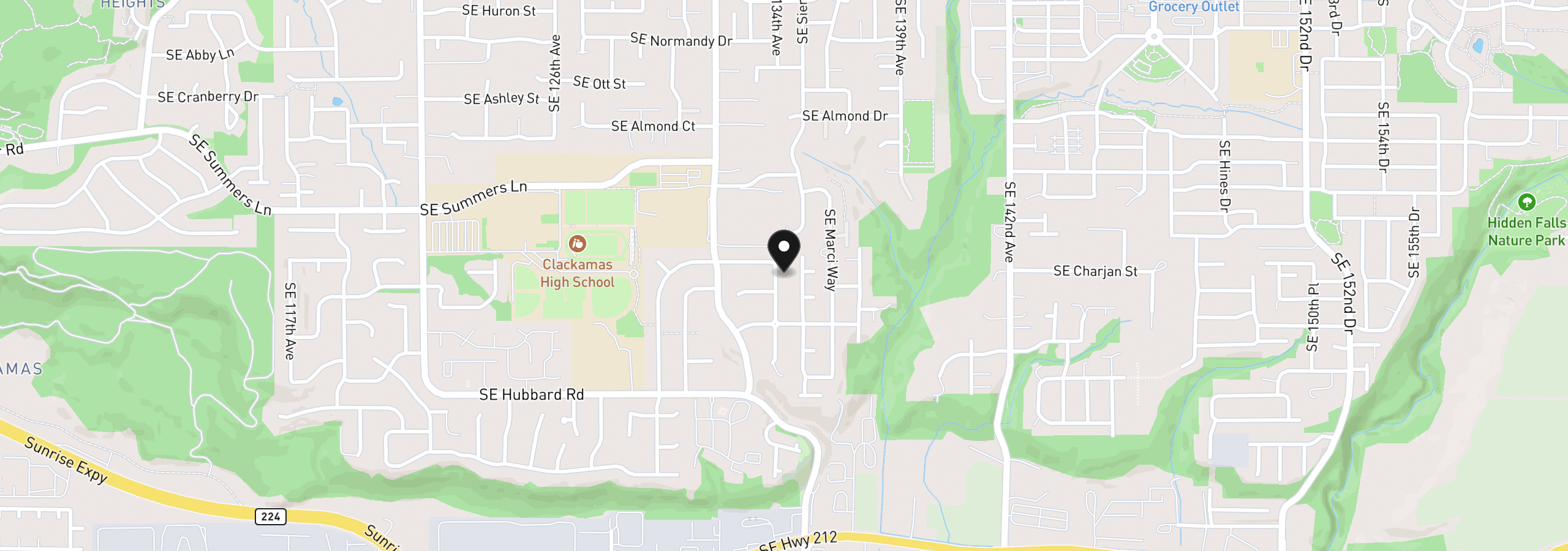 Map showing the location of 14652 SE Megan Way, Clackamas, OR 97015
