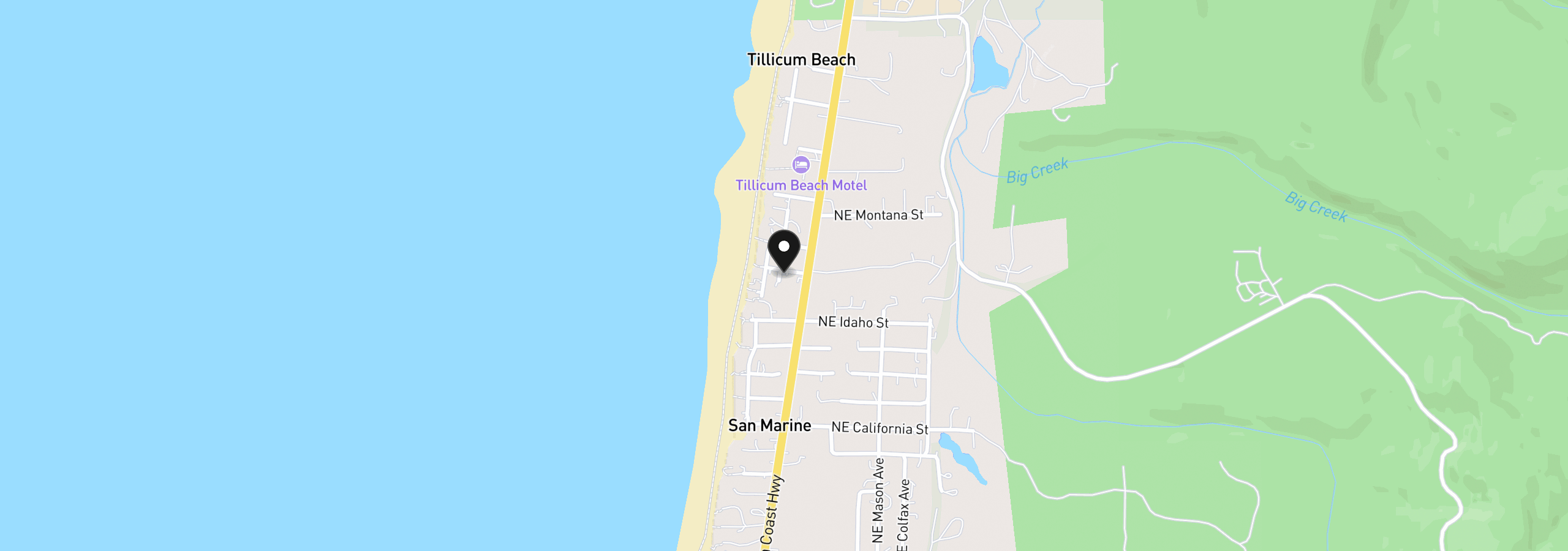 Map showing the location of 70 NW Knoxville St, Yachats, OR 97498