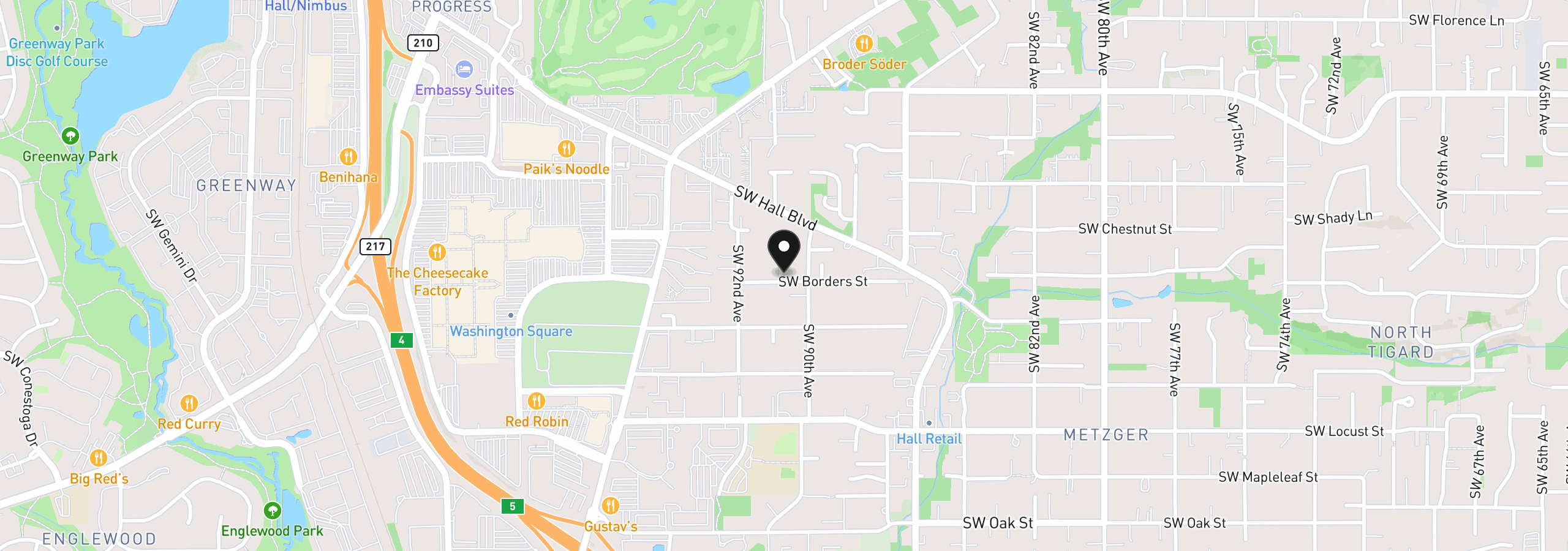 Map showing the location of 9588 SW 91st Ave 10, Portland, OR 97223