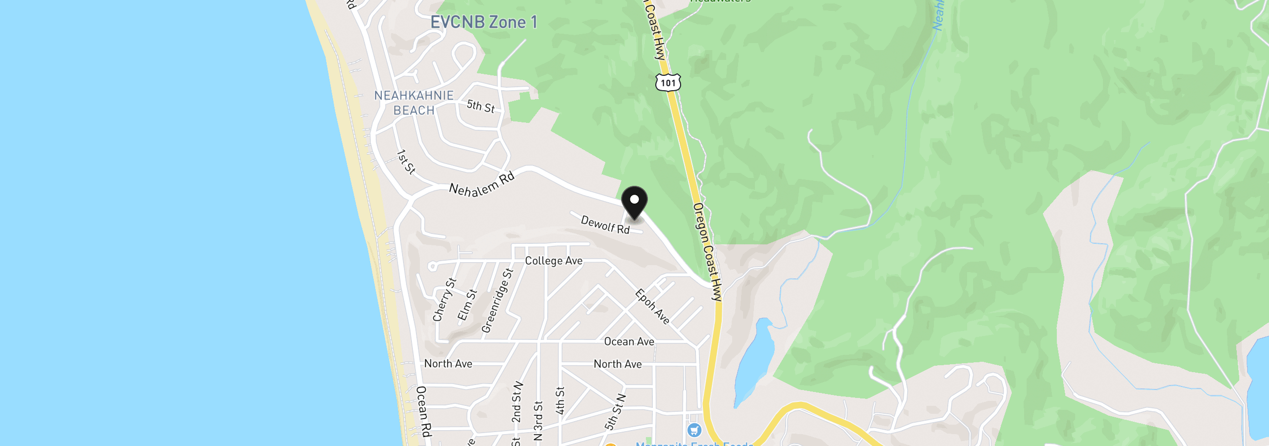 Map showing the location of 9330 Dewolf Rd, Manzanita, OR 97130