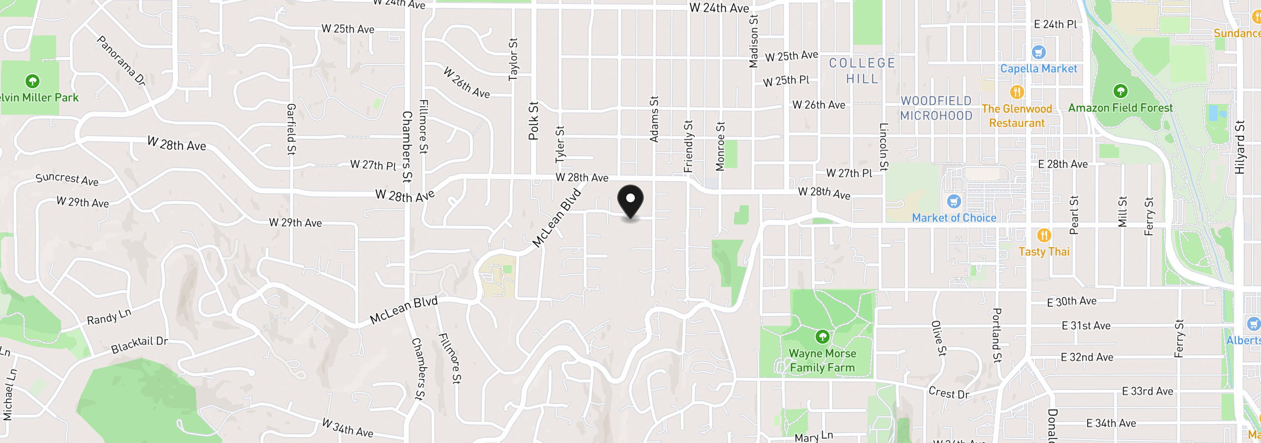 Map showing the location of 0 Tiara Street, Eugene, OR 97405