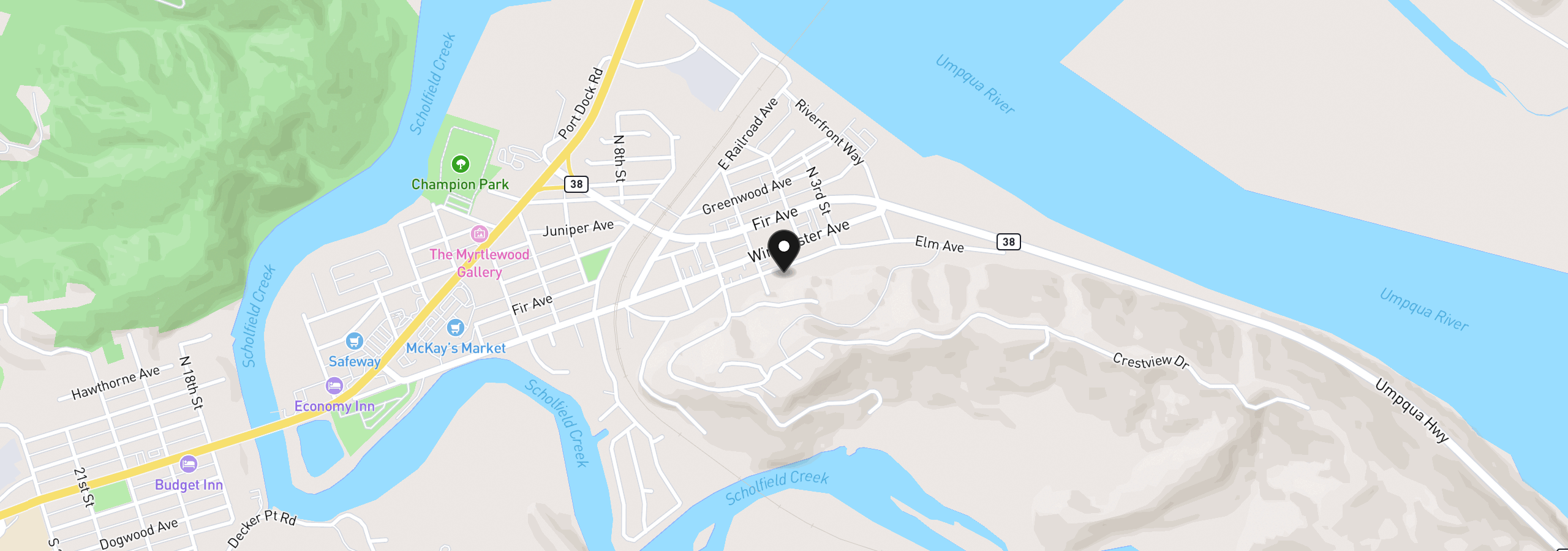 Map showing the location of 442 Elm Ave, Reedsport, OR 97467