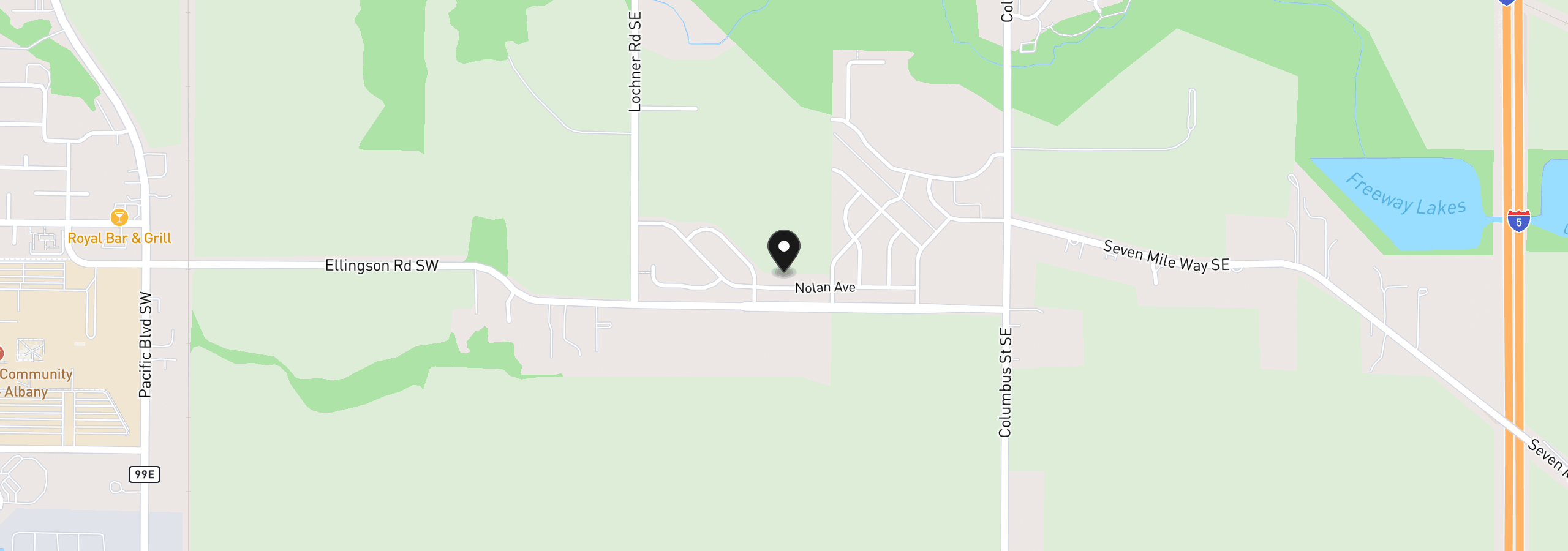 Map showing the location of 1201 Nolan Ave SE, Albany, OR 97322
