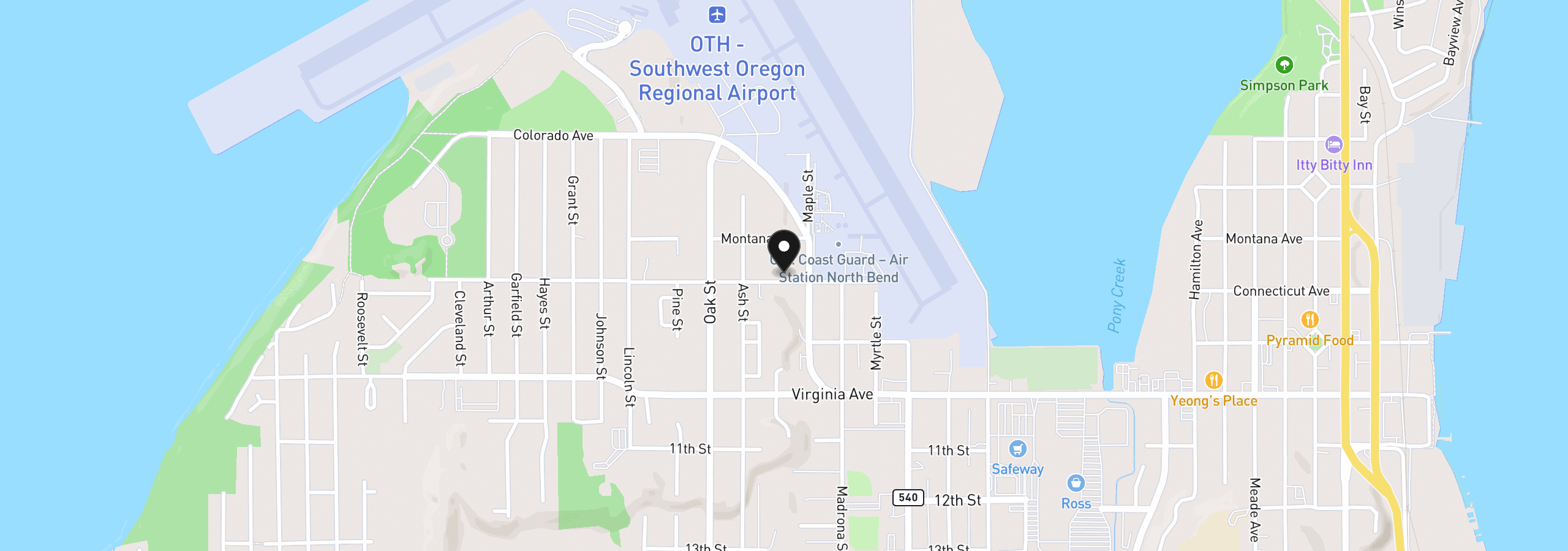 Map showing the location of 2280 Connecticut Ave, North Bend, OR 97459