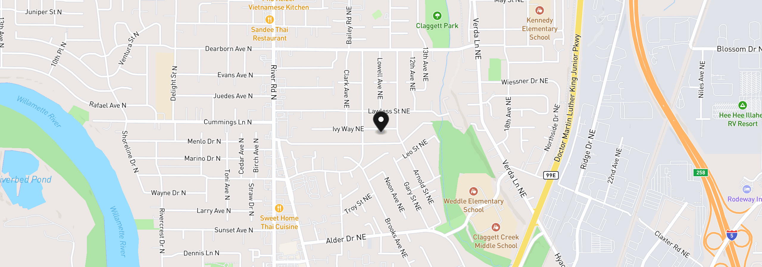 Map showing the location of 1170 Ivy Way NE, Keizer, OR 97303