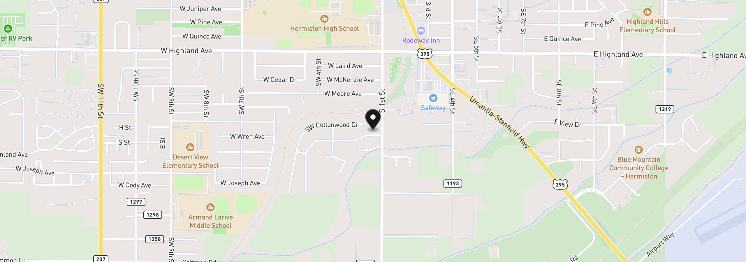 Map showing the location of 106 SW Desert Sky Dr 12, Hermiston, OR 97838