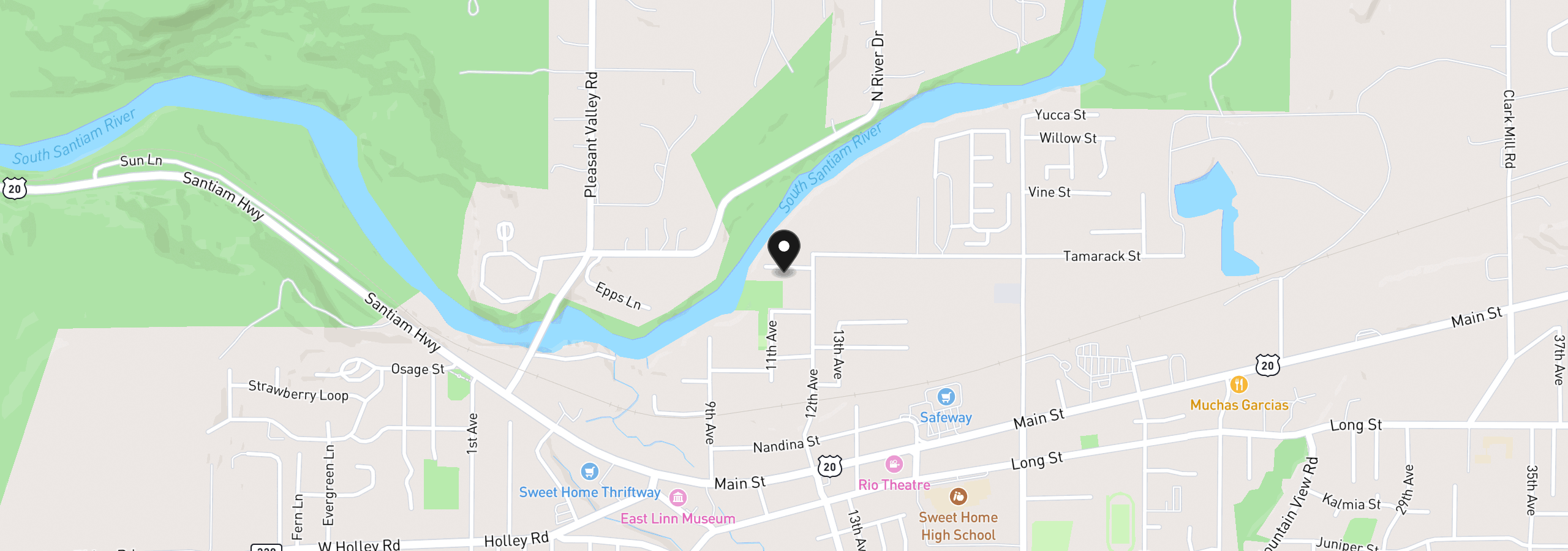 Map showing the location of 1121 Spruce St, Sweet Home, OR 97386