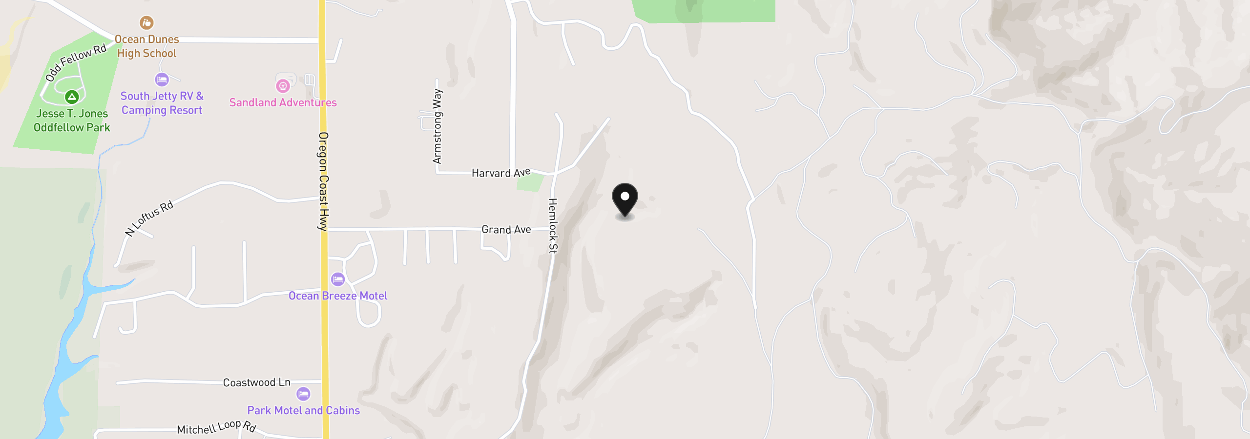 Map showing the location of Grand Ave 900, Florence, OR 97439