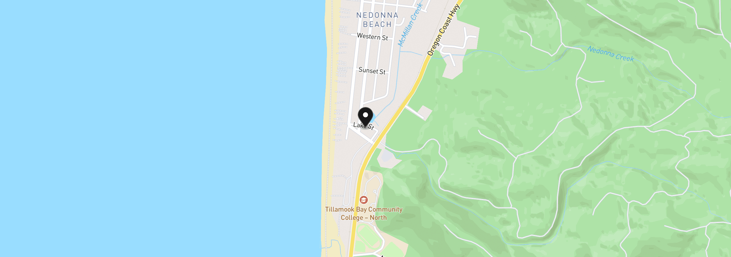 Map showing the location of 8755 Lake St, Rockaway Beach, OR 97136