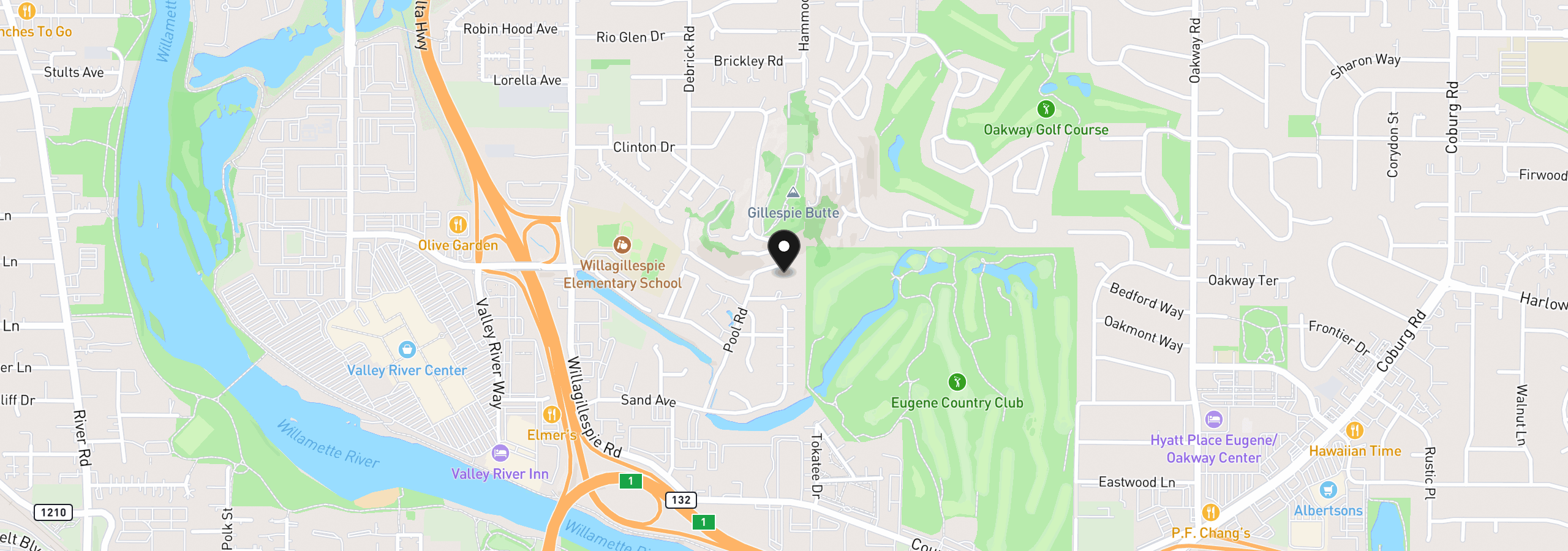Map showing the location of 1025 Crenshaw Rd, Eugene, OR 97401