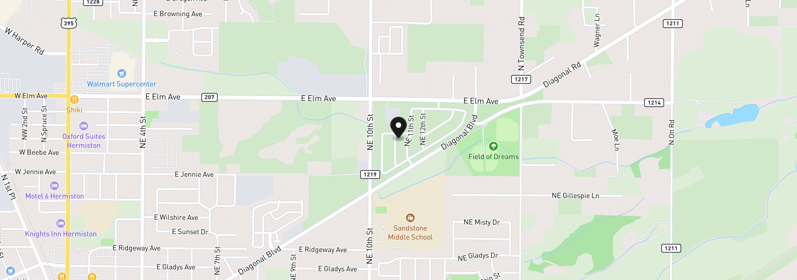 Map showing the location of 1103 NE 12th St, Hermiston, OR 97838