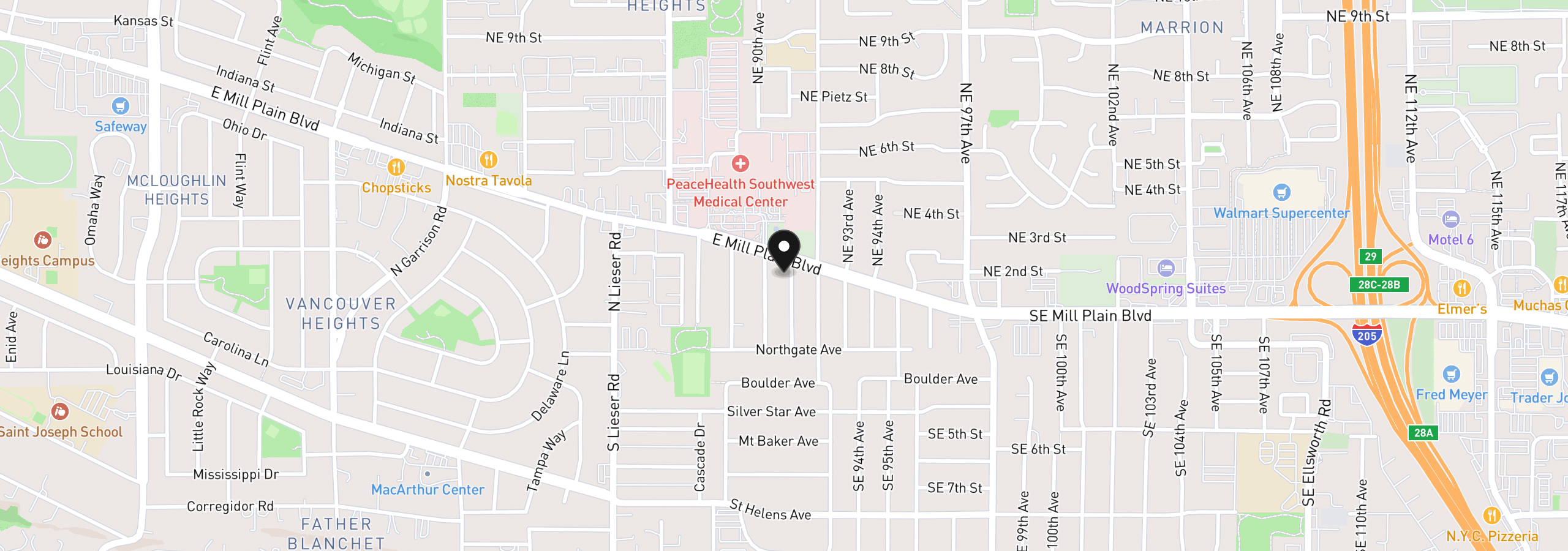 Map showing the location of 200 NE 91st Ave, Vancouver, Wa 98664
