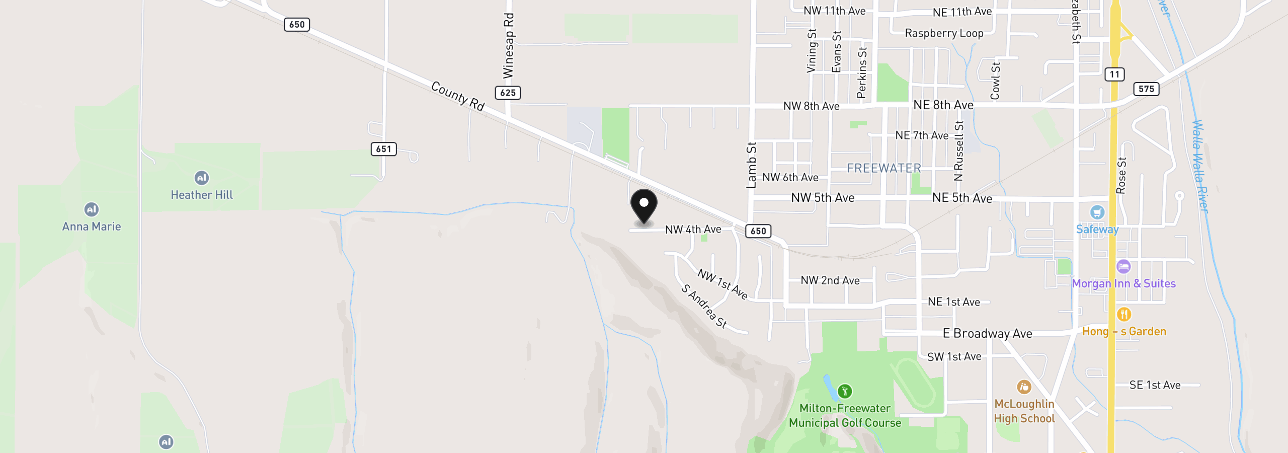 Map showing the location of 626 NW 4th Ave, Milton-Freewater, OR 97862