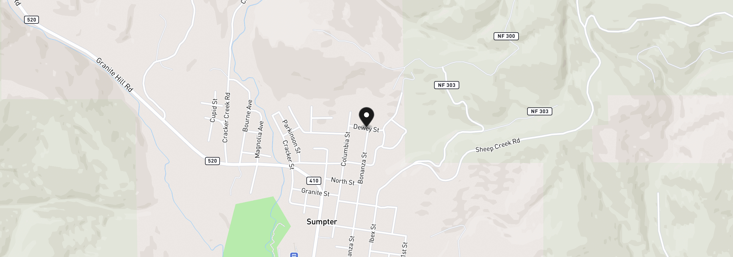 Map showing the location of Dewey, Sumpter, OR 97877