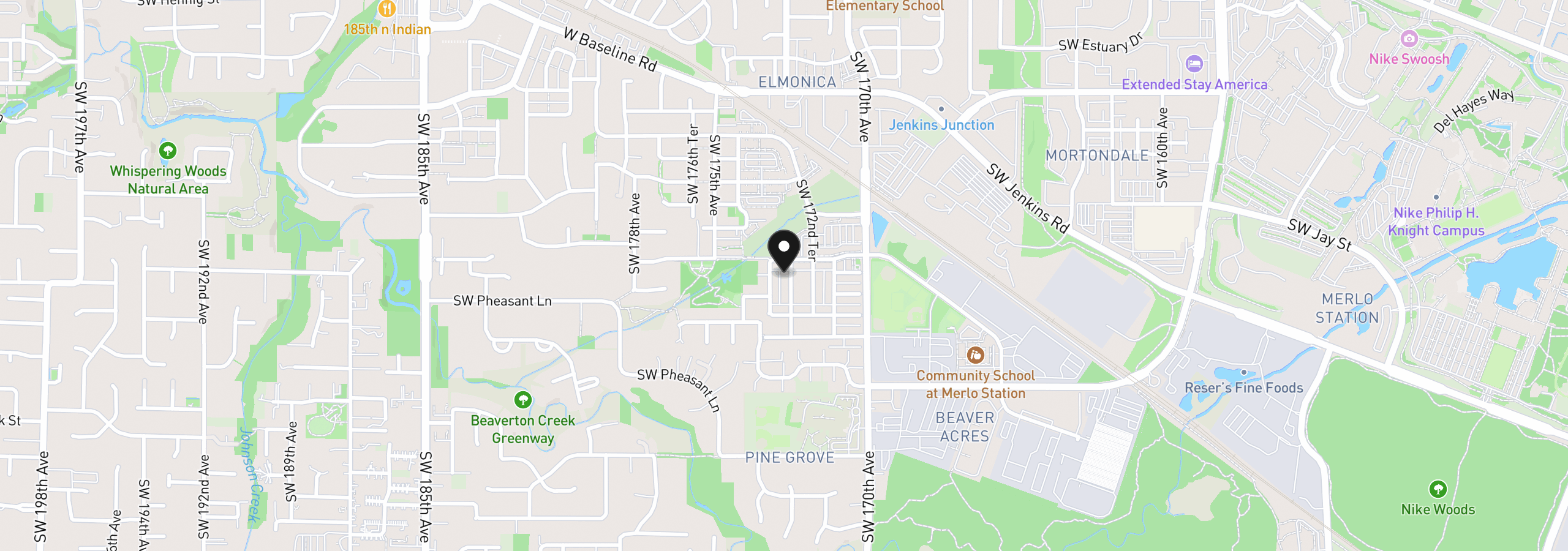 Map showing the location of 1619 SW San Mateo Ter, Beaverton, OR 97003