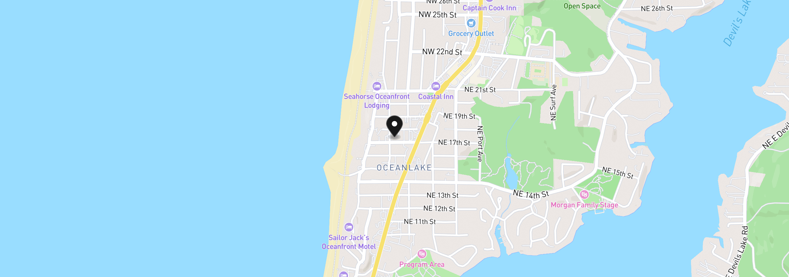 Map showing the location of 1421 NW 17th St, Lincoln City, OR 97367