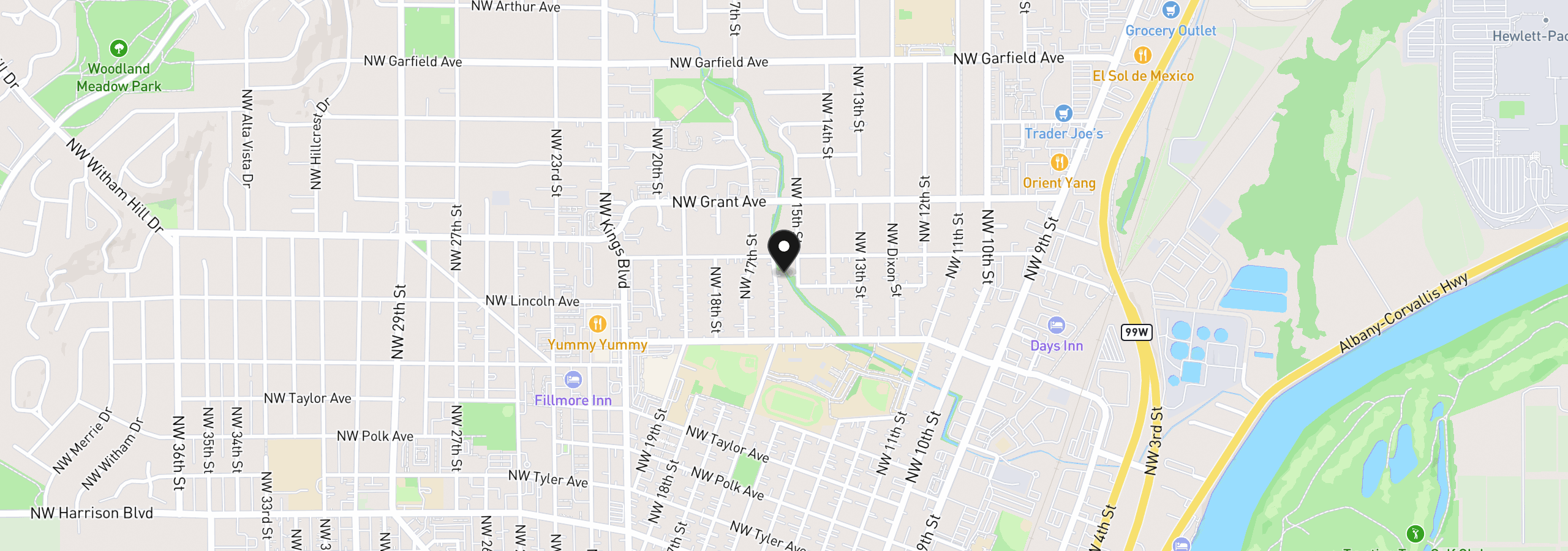 Map showing the location of 1225 NW 16th St, Corvallis, OR 97330