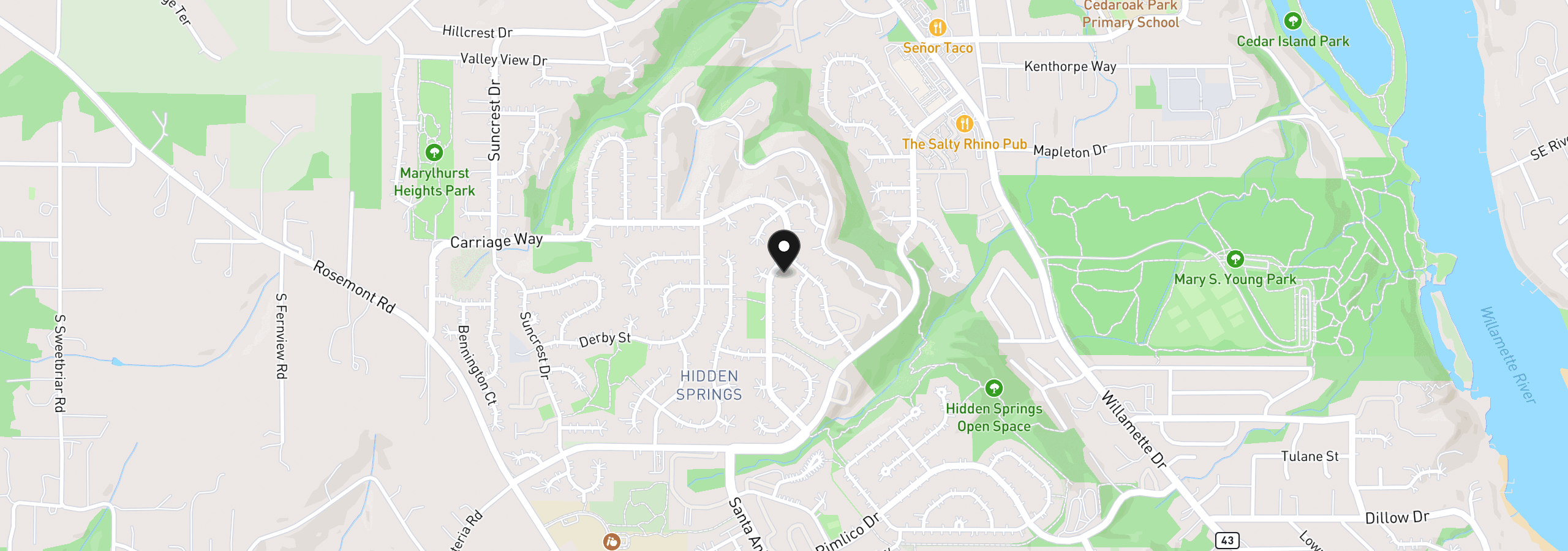 Map showing the location of 2910 Carriage Way, West Linn, OR 97068