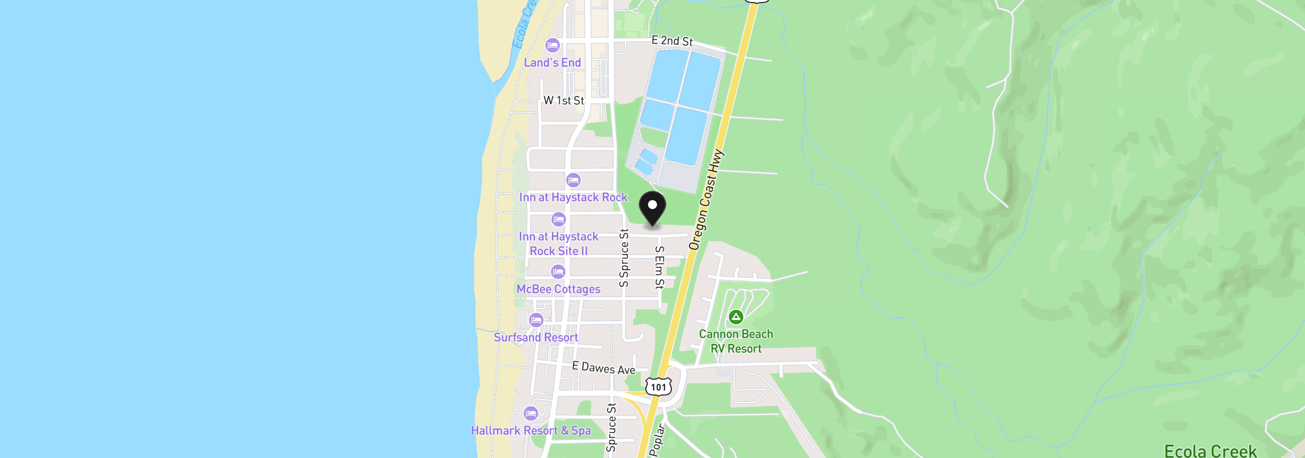 Map showing the location of 198 E Monroe St, Cannon Beach, OR 97110