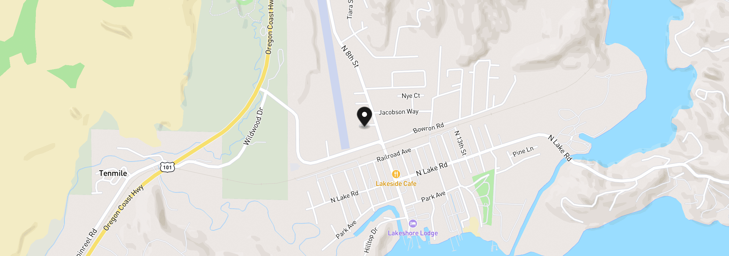 Map showing the location of 245 Hall Ln, Lakeside, OR 97449