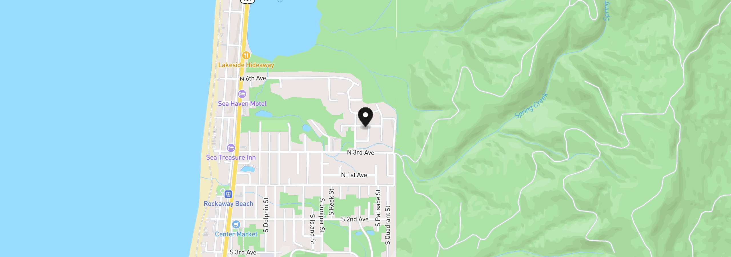Map showing the location of 375 N Neptune St, Rockaway Beach, OR 97136