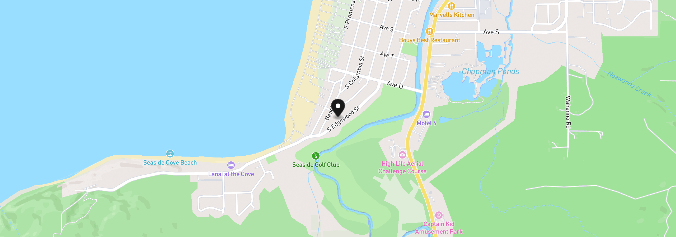 Map showing the location of 2396 S Edgewood St, Seaside, OR 97138