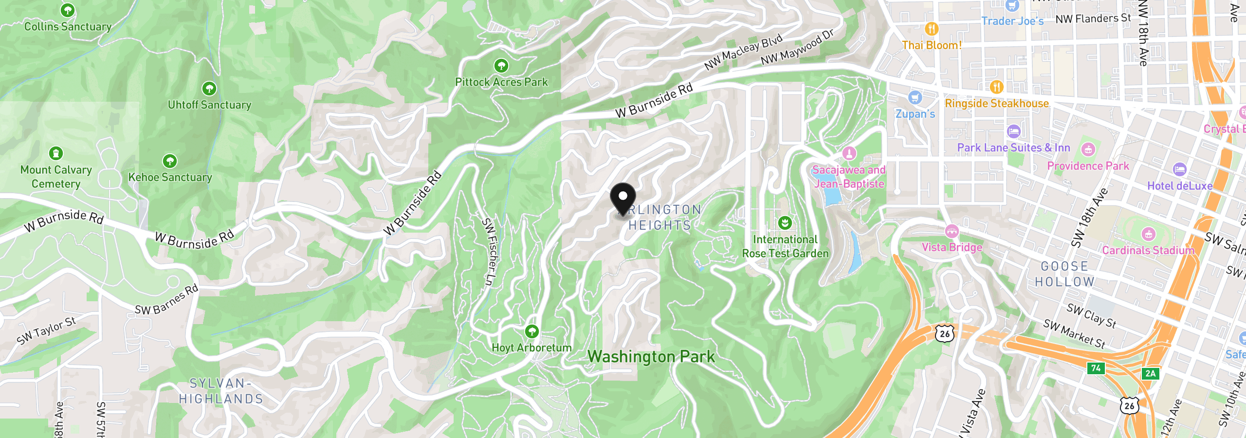 Map showing the location of SW Fairview Blvd, Portland, OR 97205