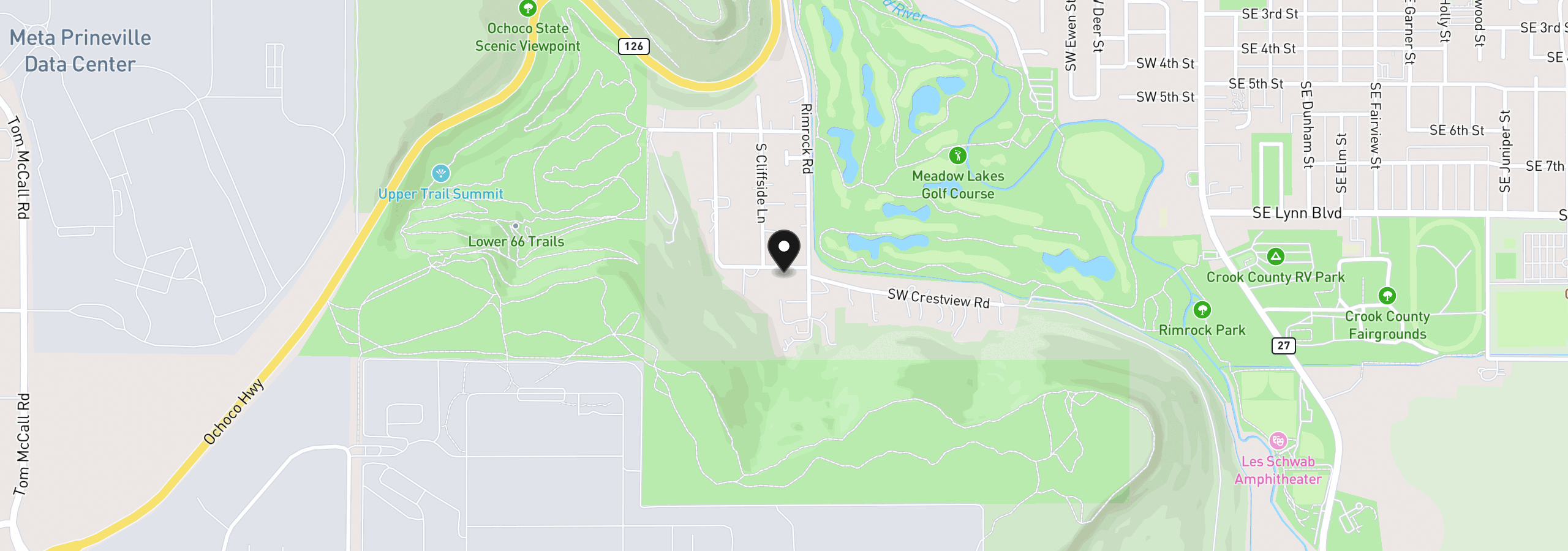 Map showing the location of 1302 SW Crestview Rd, Prineville, OR 97754