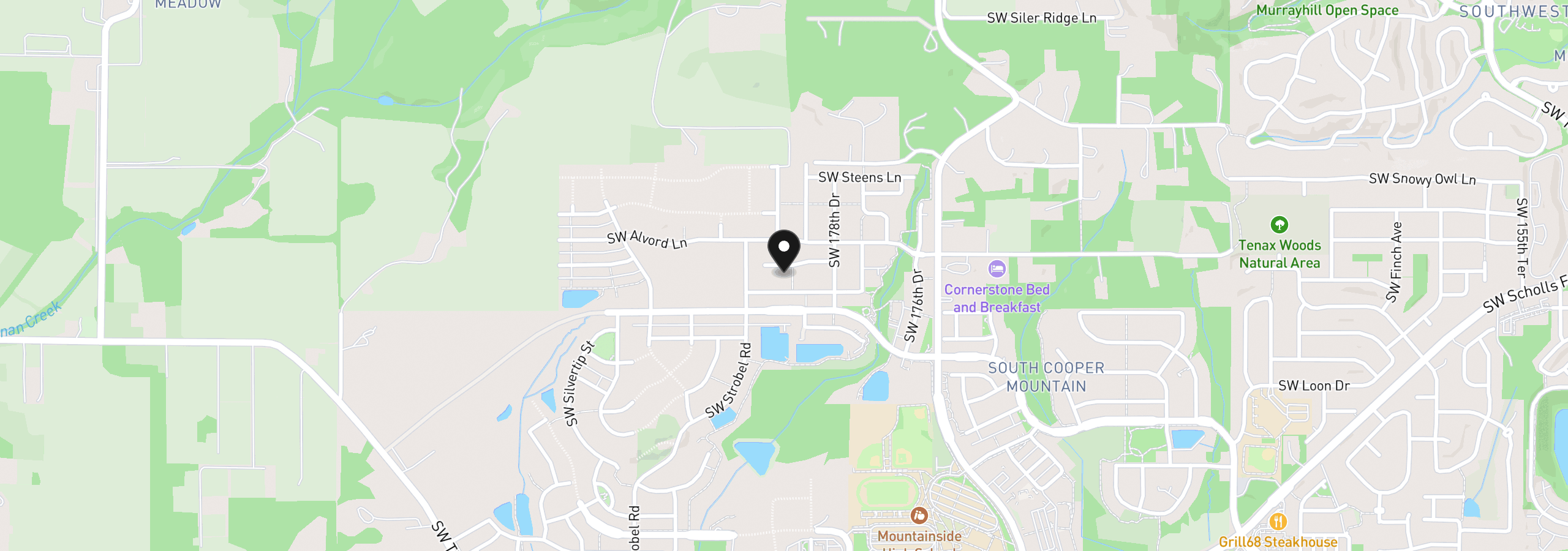 Map showing the location of 18072 SW Howlock Ln, Beaverton, OR 97007