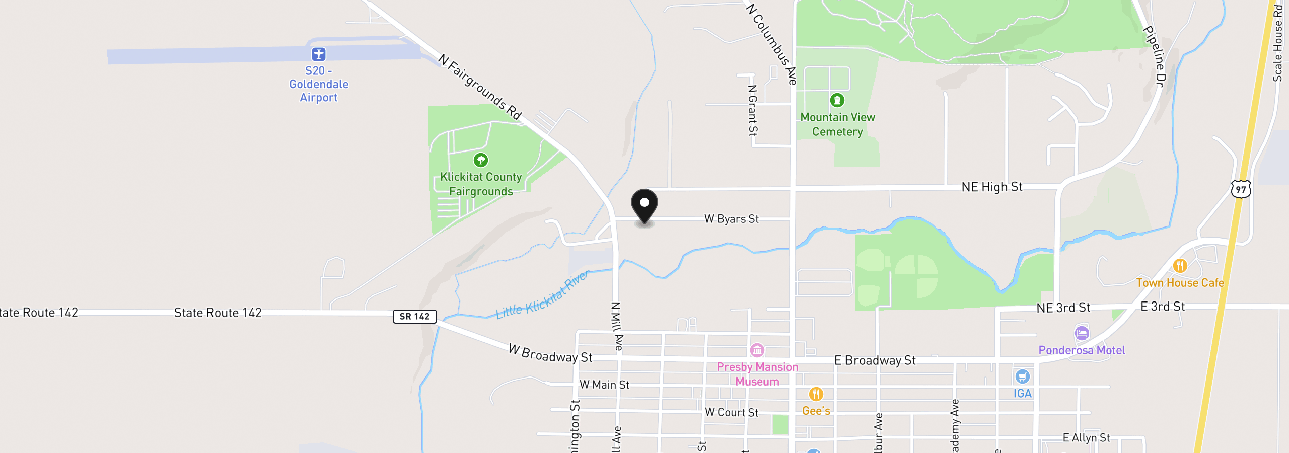 Map showing the location of 414 W Byars St, Goldendale, Wa 98620