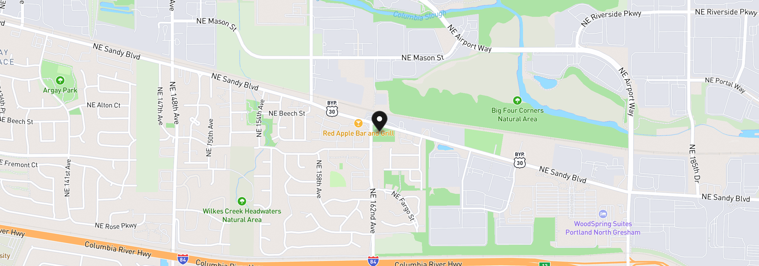 Map showing the location of 16340 NE Sandy Blvd, Portland, OR 97230