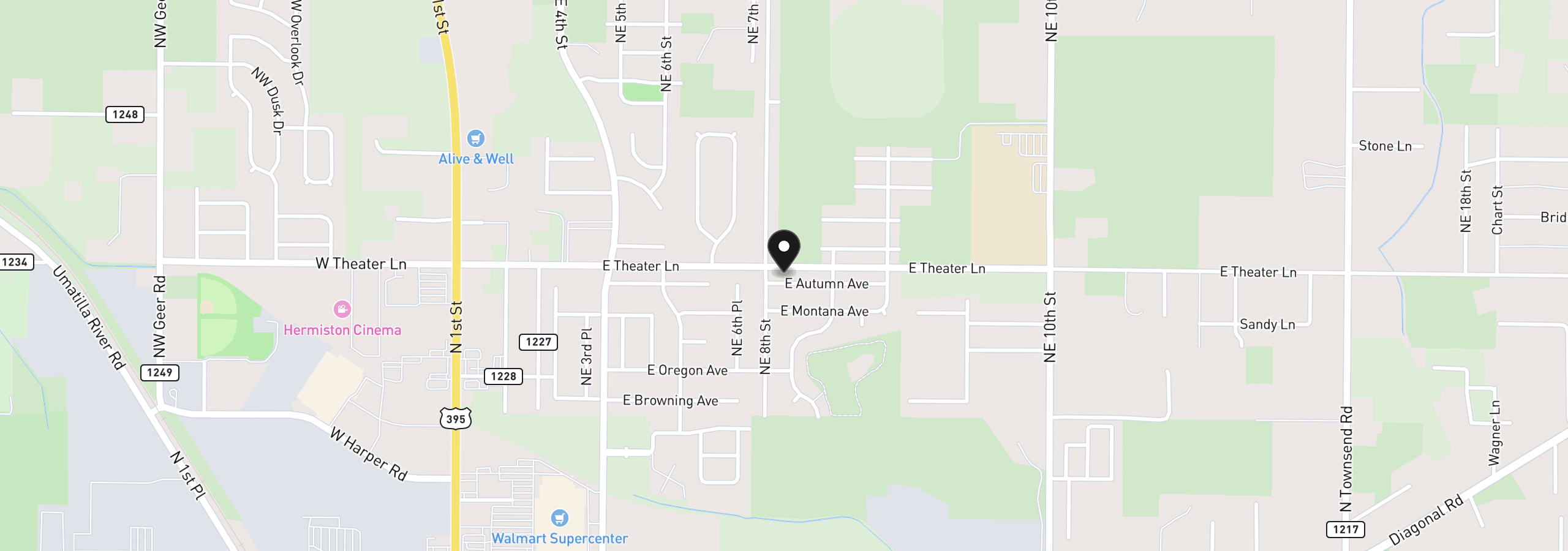 Map showing the location of 817 E Autumn Ave, Hermiston, OR 97838