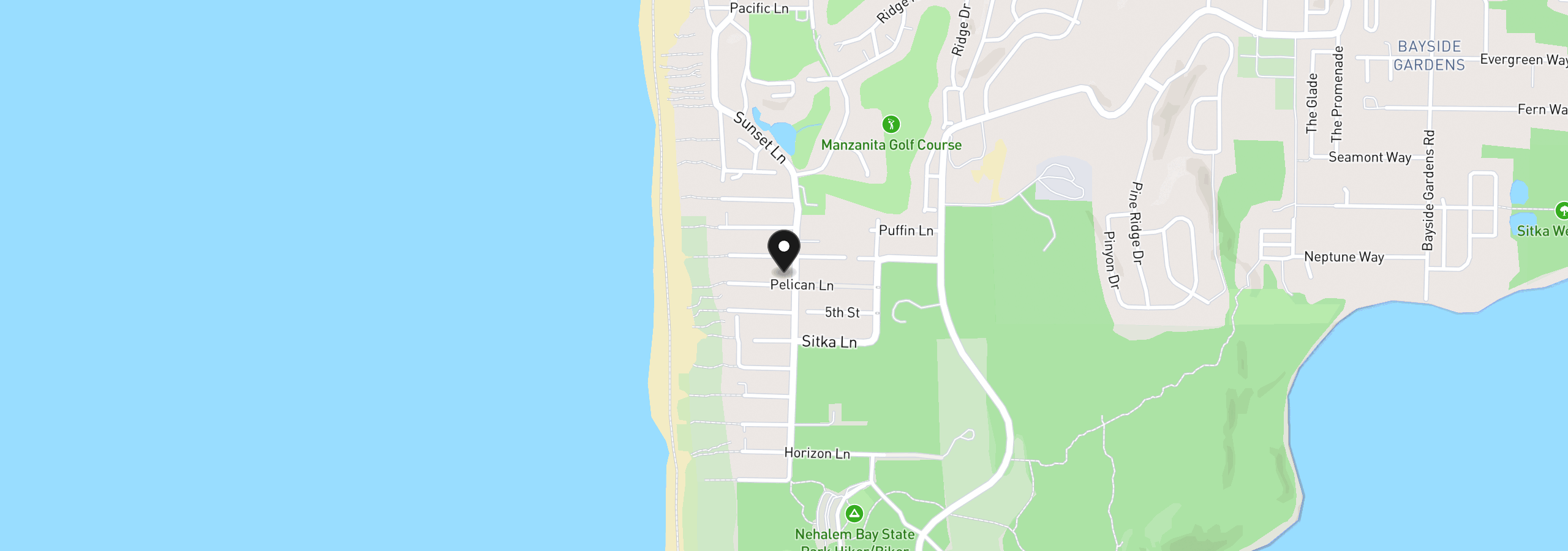Map showing the location of Pelican Ln, Manzanita, OR 97130