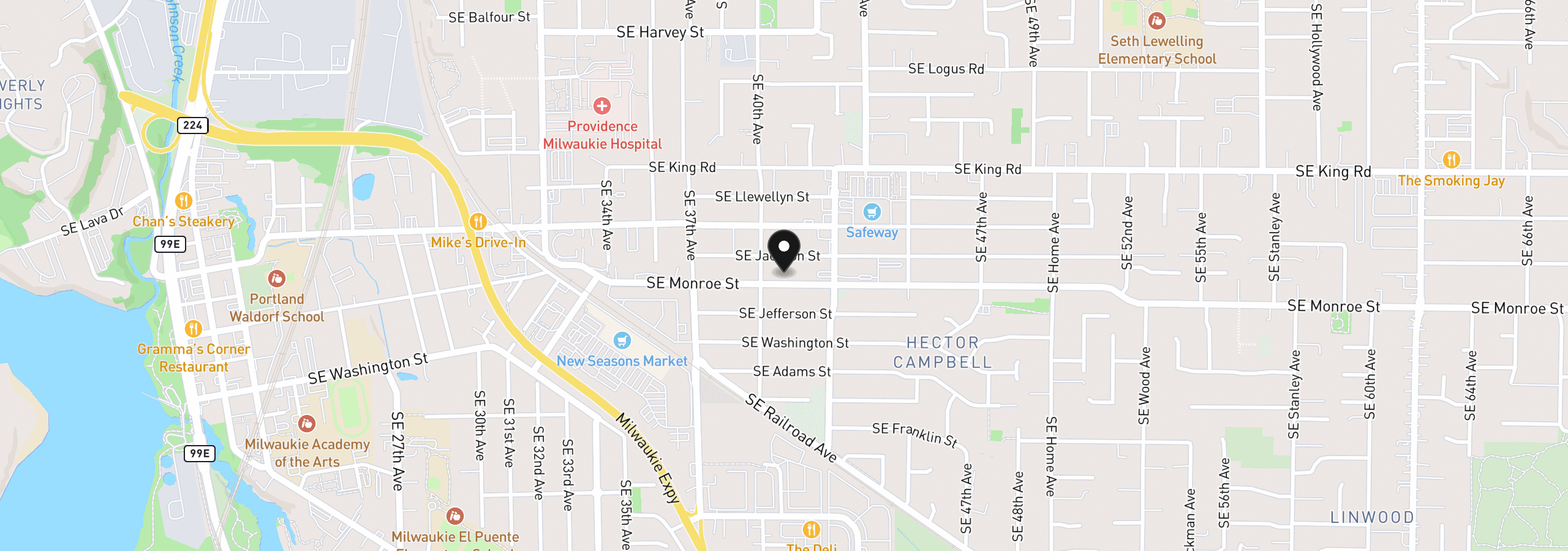 Map showing the location of 4035 SE Monroe St, Milwaukie, OR 97222